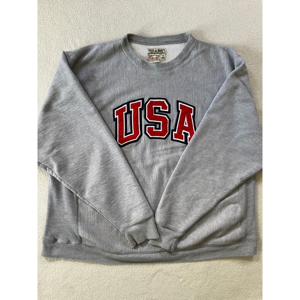 90s Steve and Barry's Mens XXL Sweatshirt Gray USA Applique Heavyweight Crewneck